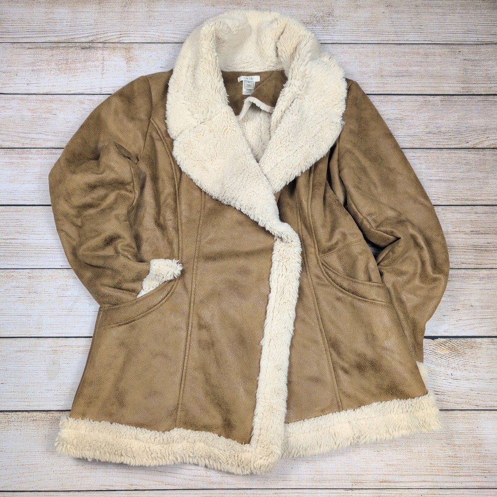 Cache 90s does 70s Faux vegan suede  Shearling‎ Coat womens Large